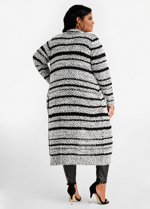 Texture Open Front Duster Cardigan, Black White image number 1