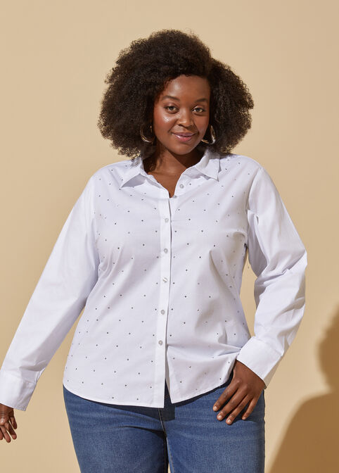 Studded Cotton Blend Shirt, White image number 2
