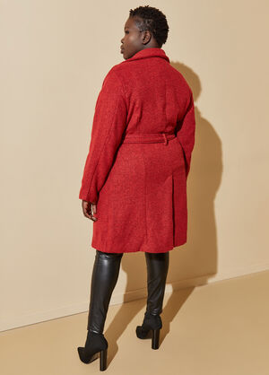 Belted Bouclé Peacoat, Barbados Cherry image number 1