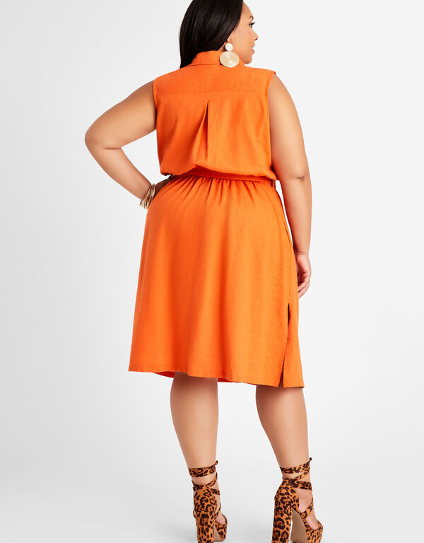 Belted Linen Shirtdress, Orange image number 1