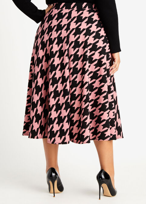 Pink Houndstooth High Waist Skirt, Pink image number 1