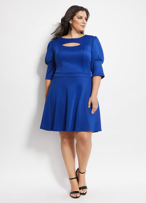 Cutout Fit & Flare Scuba Dress, Royal Blue image number 0