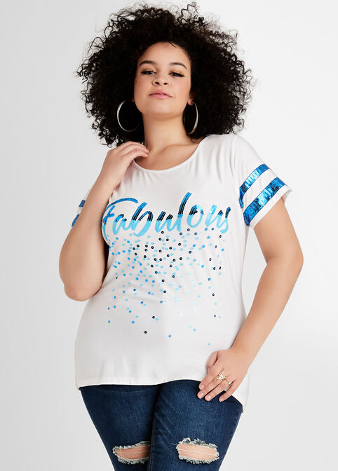 Ombre Fabulous Sequin Graphic Tee, White image number 0
