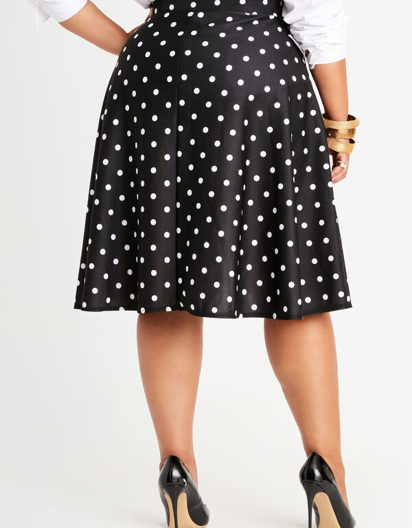 Dot Belted Knit A Line Skirt, White Black image number 1