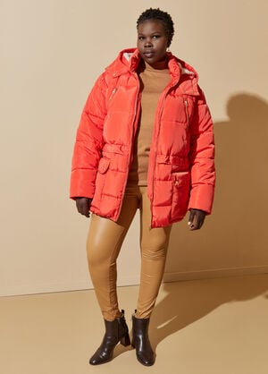 Faux Shearling Lined Puffer Coat, Orange image number 0
