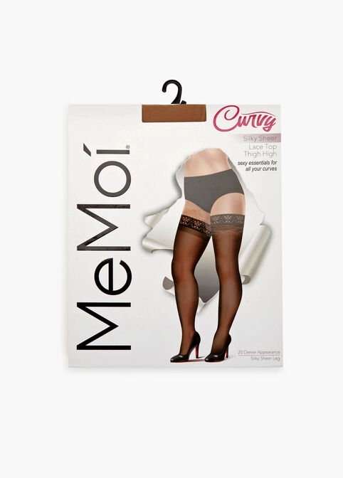 MeMoi Silky Sheer Lace Thigh High, City Beige image number 2