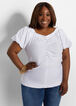 Ruched Puff Sleeve Ruffle Top, White image number 0