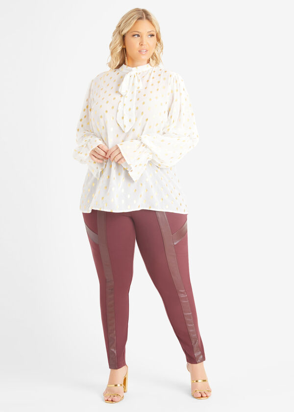 Ponte And Faux Leather Leggings, Wine image number 2