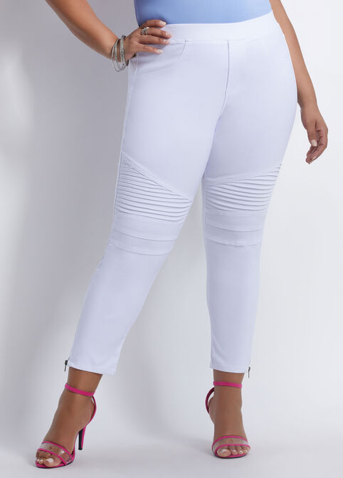 Plus Size Stretch Pull On High Rise Ankle Zip Moto Skinny Jeans image number 0