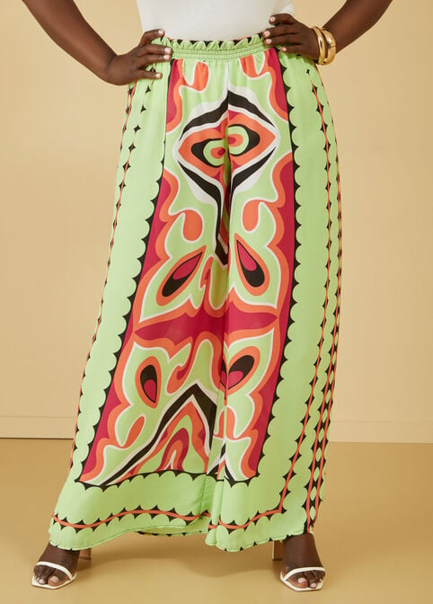 Abstract Wide Leg Pants, Jade Lime image number 2