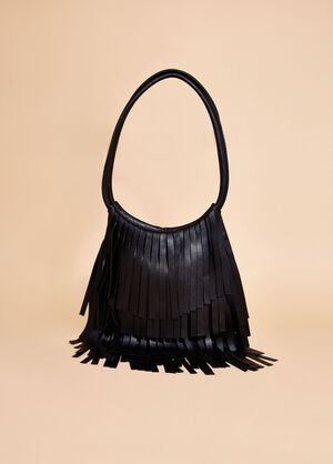 Fringe Faux Leather Bag, Black image number 1