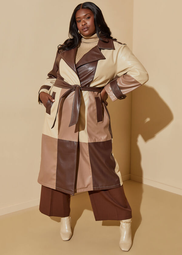 Long black/brown soft faux leather belted trench coat  Long leather coat, Trench  coats women, Faux leather coat