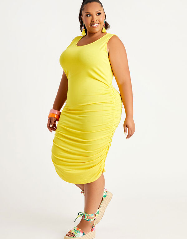 Ruched Jersey Bodycon Dress, Yellow image number 0