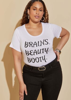 Brains Beauty Booty Graphic Tee, White image number 0