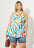 Belted Diamond Print Cutout Top, Multi image number 2