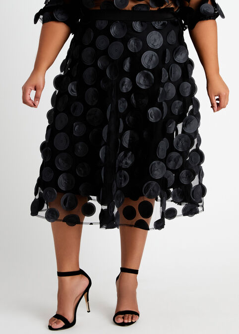 Dot Mesh Flared High Waist Skirt, Black image number 0