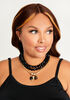 Gold Bead Layer Charm Necklace Set, Black image number 0