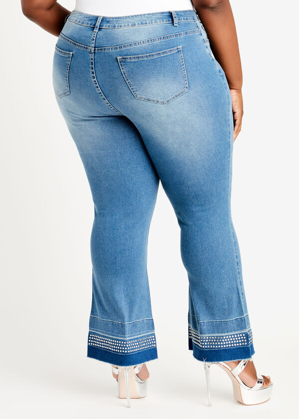 Crystal Embellished Flared Jeans, Medium Blue image number 1