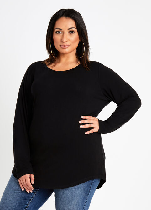 Plus Size Basic Stretch Knit Scoop Neck Long Sleeve Top In Many Colors image number 0