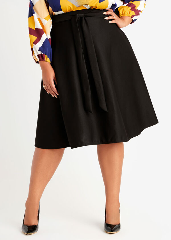 Belted Knit A Line Skirt, Black image number 0
