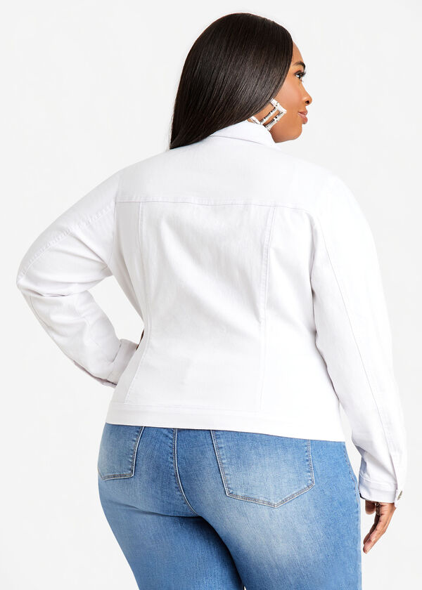 White Fitted Crop Denim Jacket, White image number 1