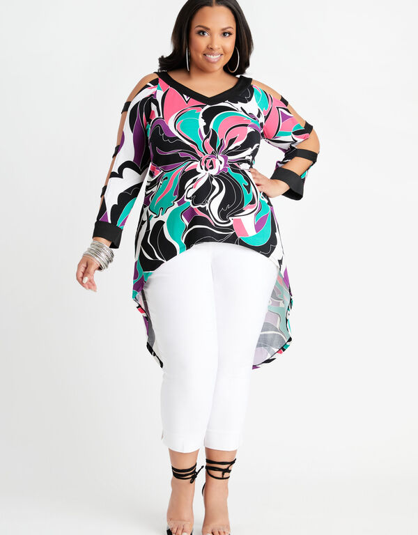 Abstract Cutout Hi Low Duster Top, Multi image number 0