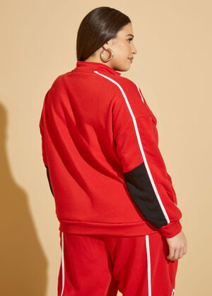 Zip Detailed Two Tone Pullover, Red image number 1