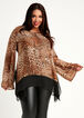 Plus Size Leopard Colorblock Flare Sleeve Sheer Asymmetric Blouse Top image number 0