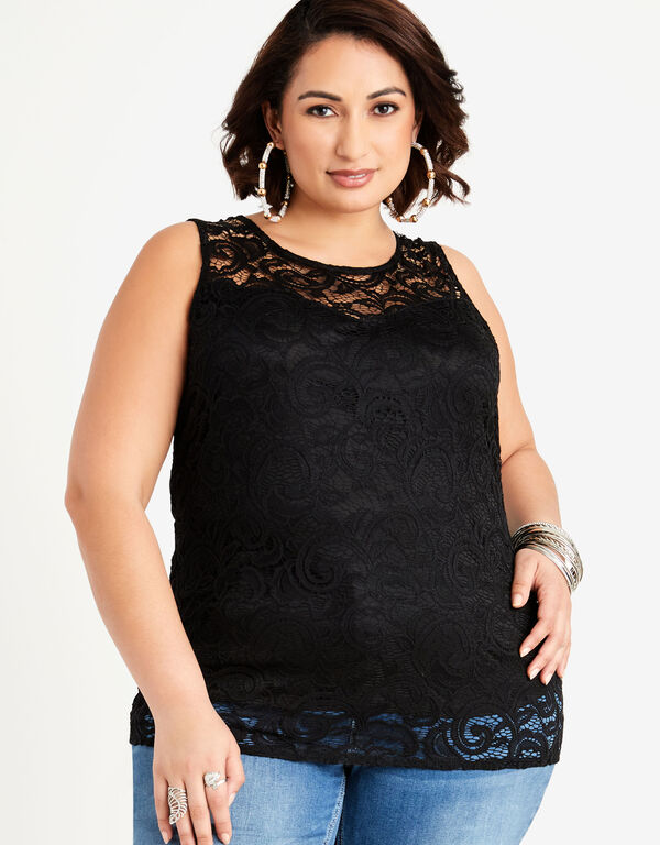 Lace Sleeveless Top, Black image number 0