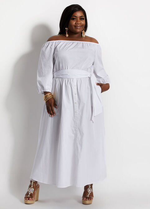 White Off The Shoulder Maxi Dress, White image number 0