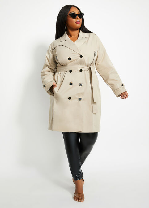 Belted Double-Breasted Trench Coat, Cobblestone image number 0