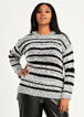 Open Knit Stripe Hi Low Sweater, Black White image number 0