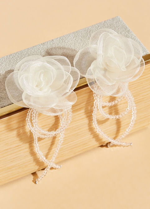 Beaded Floral Earrings, Pearl image number 2