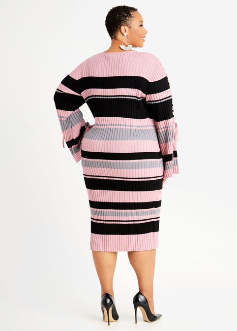 Stripe Lace Up Sweater Dress, Foxglove image number 1