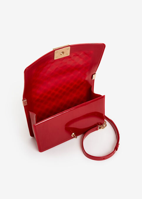 Red Faux Leather Quilted Handbag, Barbados Cherry image number 2