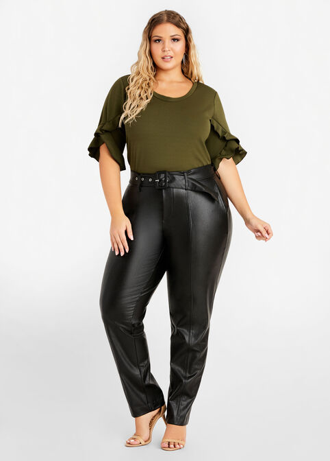 Belted Faux Leather Skinny Pant, Black image number 2