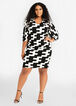 Houndstooth Cutout Cape Dress, Black White image number 0
