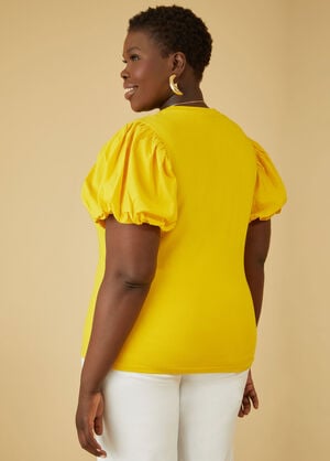 Puff Sleeve Stretch Cotton Tee, Sulphur Spring image number 1