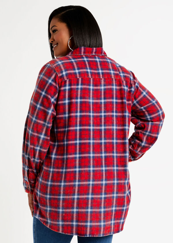 Plaid Cargo Pocket Button Up Top, Red image number 1