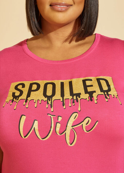 Spoiled Wife Glittered Graphic Tee, Pink Peacock image number 2