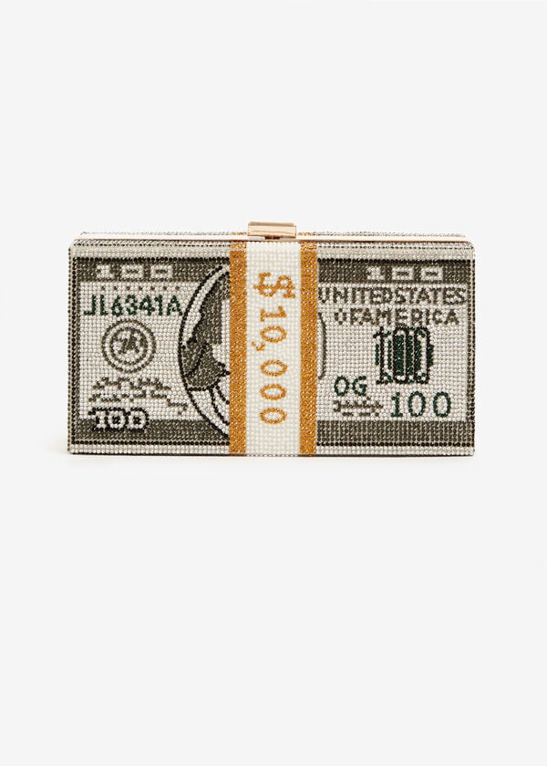 Rhinestone Money Print Box Bag, Multi image number 0