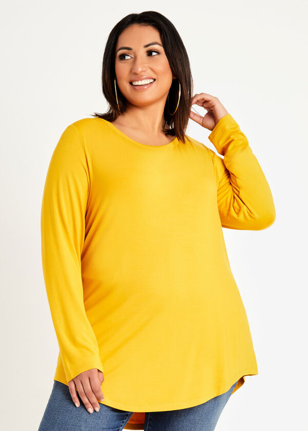 Basic Stretch Knit Long Sleeve Tee, Nugget Gold image number 0