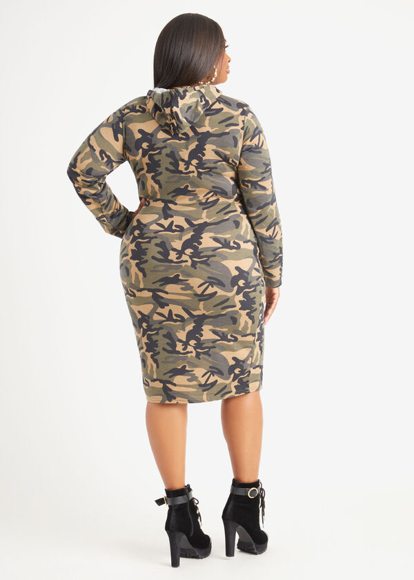 Hooded Camo Print Jersey Dress, Olive image number 1