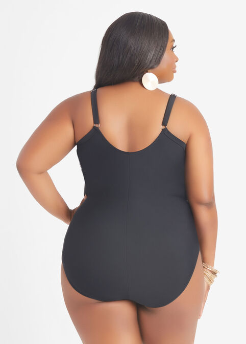 Christina Blue Printed Swimsuit, Black White image number 1