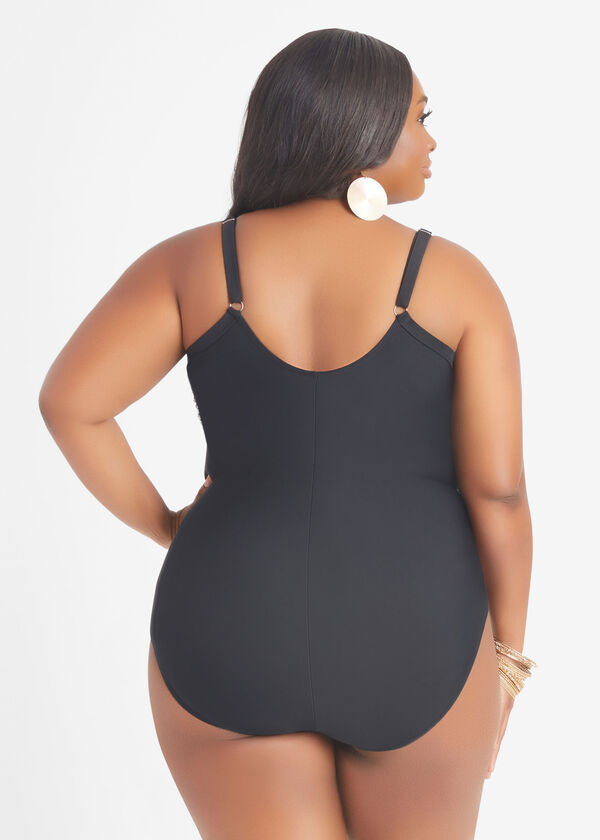 Krista Printed Swimsuit, Black White image number 1