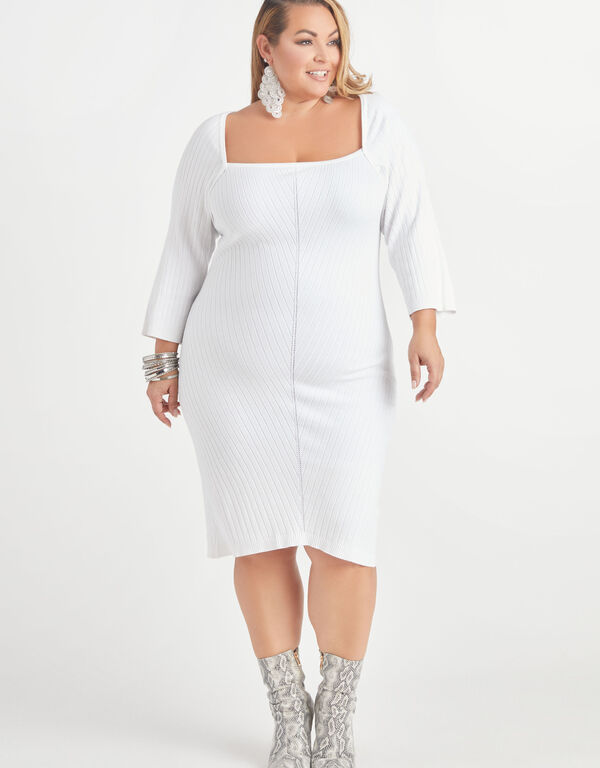 Ribbed Bodycon Sweater Dress, White image number 0