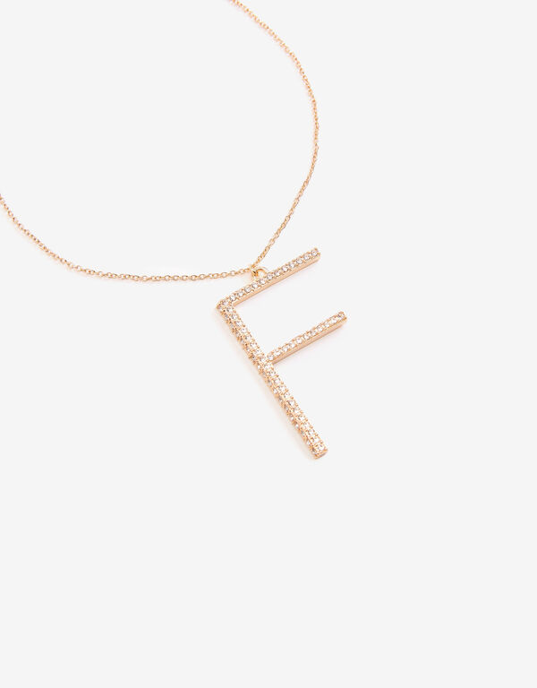 Pave Crystal F Initial Necklace, Gold image number 0