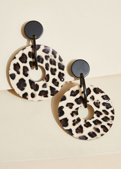 Animal Print Disc Earrings, Black Animal image number 0