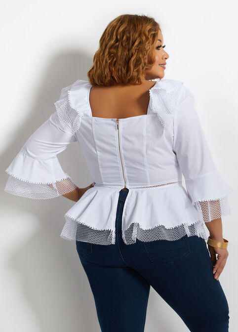 Tier Mesh Trim Sweetheart Top, White image number 1