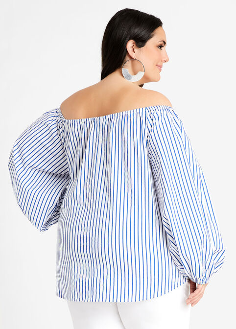 Stripe Cotton Balloon Sleeve Top, Surf The Web image number 1